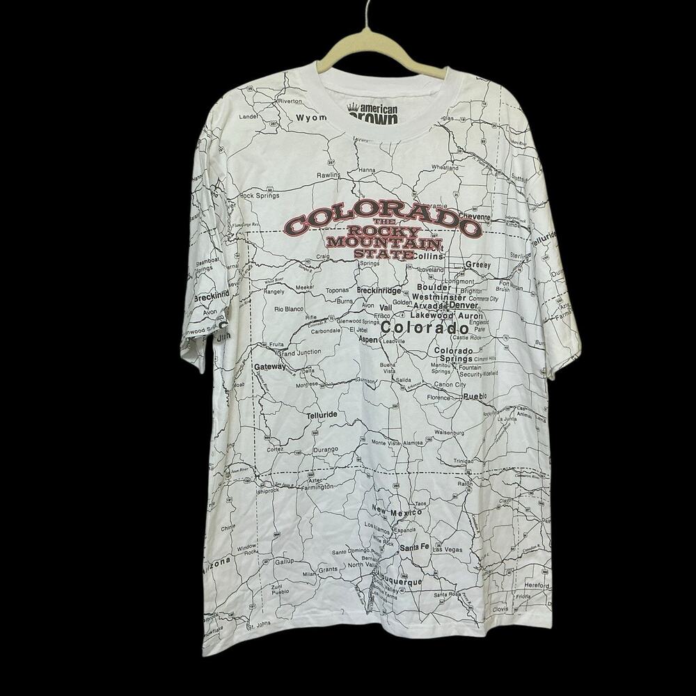 Colorado Tee Shirt Unisex  Size XXL Graphic Map White / Black‎ Crown Brand